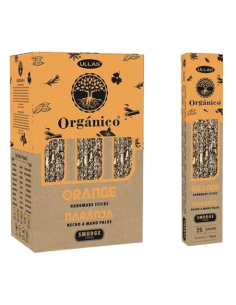 Incienso Natural Naranja Ullas de 25g, aroma cítrico y energizante, elaborado con ingredientes 100% naturales y artesanales.