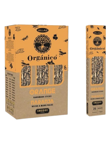 Incienso Natural Naranja Ullas de 25g, aroma cítrico y energizante, elaborado con ingredientes 100% naturales y artesanales.