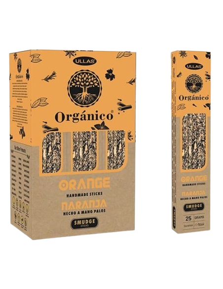Incienso Natural Naranja Ullas de 25g, aroma cítrico y energizante, elaborado con ingredientes 100% naturales y artesanales.