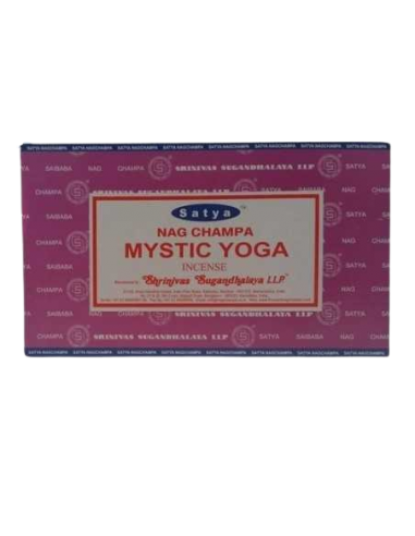 Incienso Mystic Yoga de Satya, aroma masala relajante ideal para yoga y aliviar el estrés, hecho con esencias naturales.