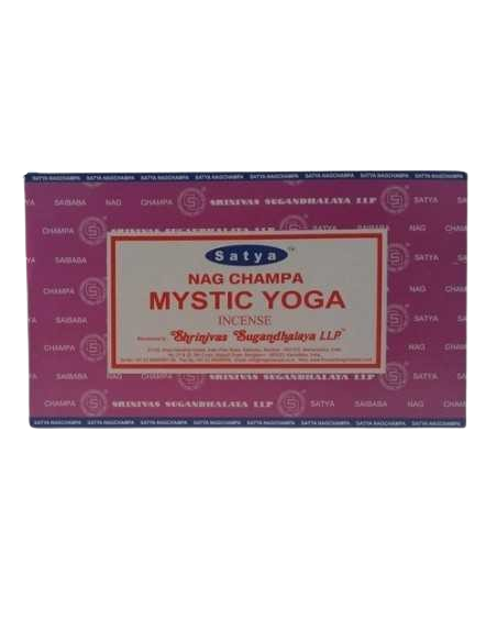 Incienso Mystic Yoga de Satya, aroma masala relajante ideal para yoga y aliviar el estrés, hecho con esencias naturales.