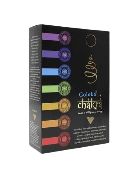 Incienso Goloka Chakra para equilibrar los 7 chakras, ideal para yoga y meditación.